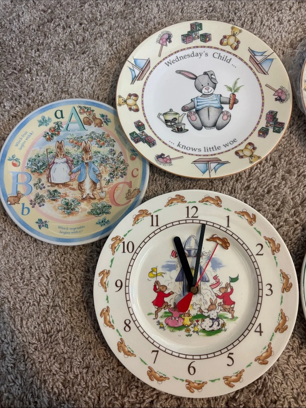 Nursery Storybook Decorative Wall Plate Set - Cream and Pastel Colors
